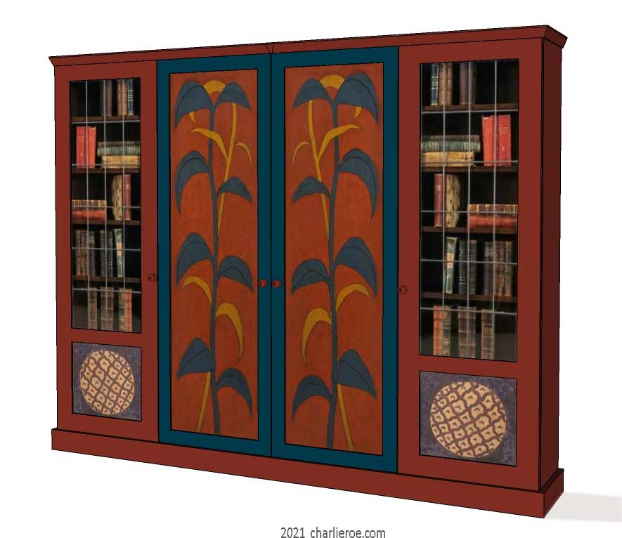 New Omega Workshops Bloomsbury Group painted 4 bay bookcase, display unit or media center unit
