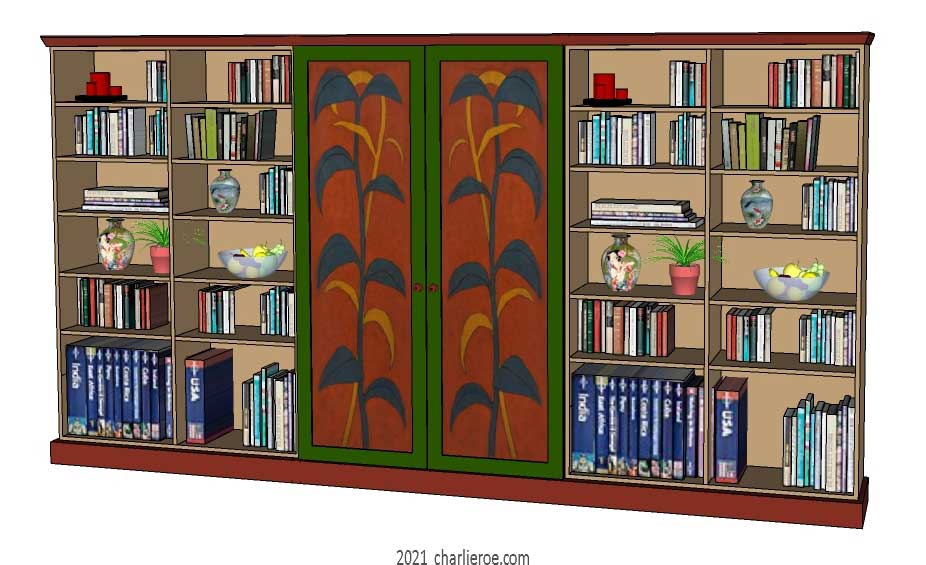 New Omega Workshops Bloomsbury Group painted 6 bay bookcase, display unit or media center unit