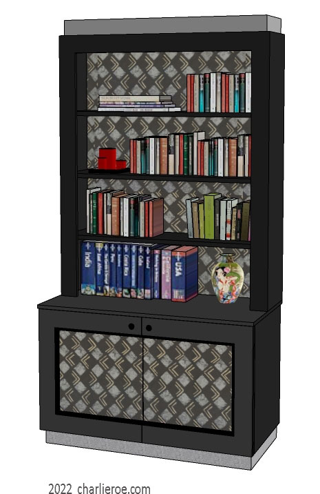 New Bloomsbury Group style decoratively painted freestanding / built-in bookcase / display unit