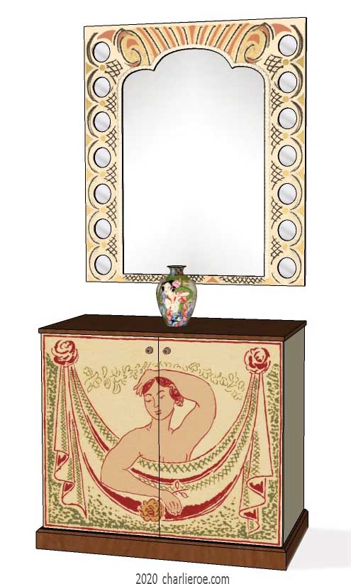 new Bloomsbury Group style painted 2 door sideboard with matching painted mirror frame