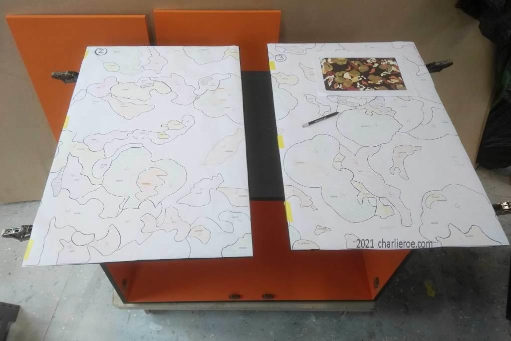 Full size  drawings ready for the new Omega workshops painted 'Lilypond' design used for a 2 door cabinet cupboard or sideboard
