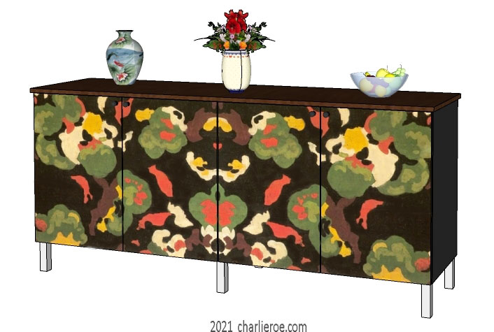 New Omega Workshops Bloomsbury Group 4 door painted lilypond painted cabinet cupboard sideboard