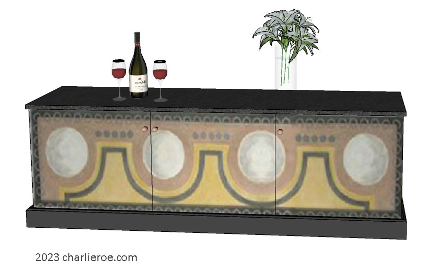 New Bloomsbury Group style decoratively hand painted wall hung cabinet sideboard console table