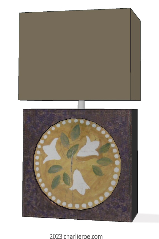 New Bloomsbury Group style hand painted table lamp with circular foliage design
