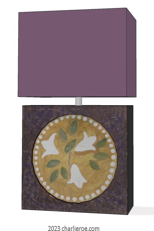 New Bloomsbury Group style hand painted table lamp with circular foliage design
