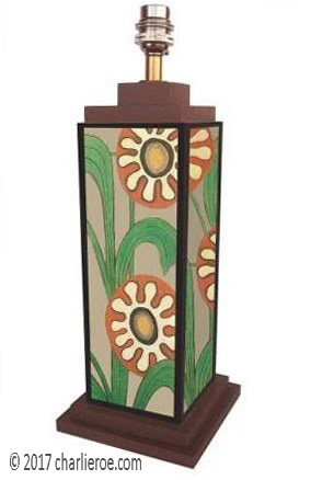 New Omega Workshops style painted table lamps, lamp stands & lamp light bases with large flowers & foliage design