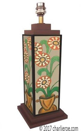 New Omega Workshops style painted table lamps, lamp stands & lamp light bases with large flowers & foliage design