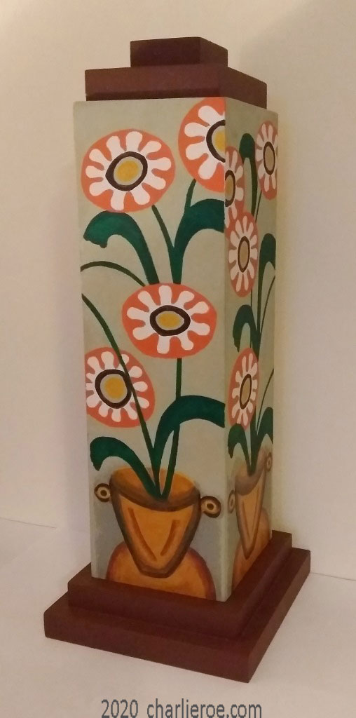 New Omega Workshops style painted table lamps, lamp stands & lamp light bases with large flowers & foliage design
