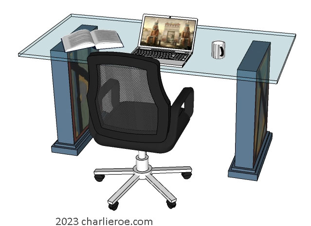New Omega Workshops style hand painted home office desk with glass top