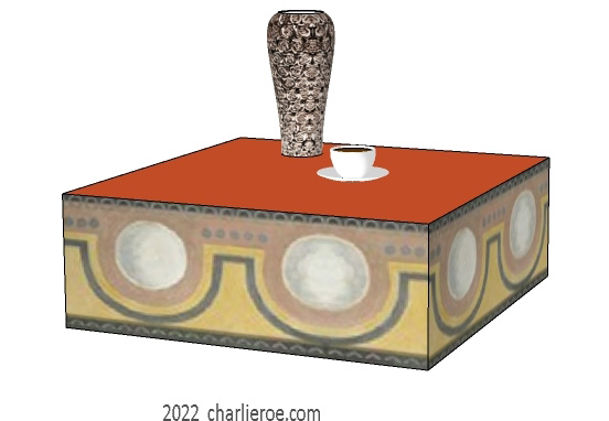 New Bloomsbury Group style decoratively painted coffee sofa side lamp tables