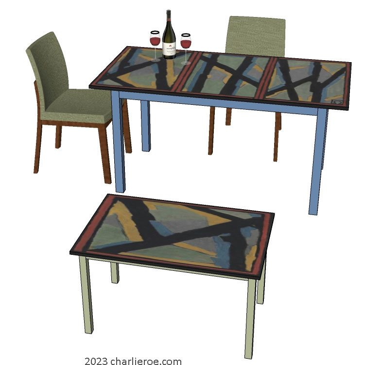 New Omega Workshops design painted dining breakfast table & matching coffee table