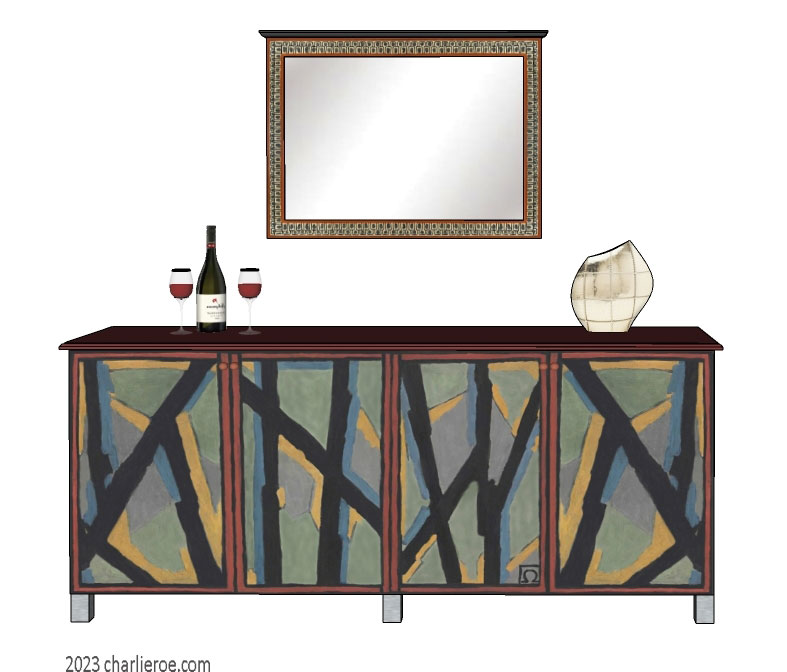 New Omega Workshops design painted 4 door sideboard & wall mirror