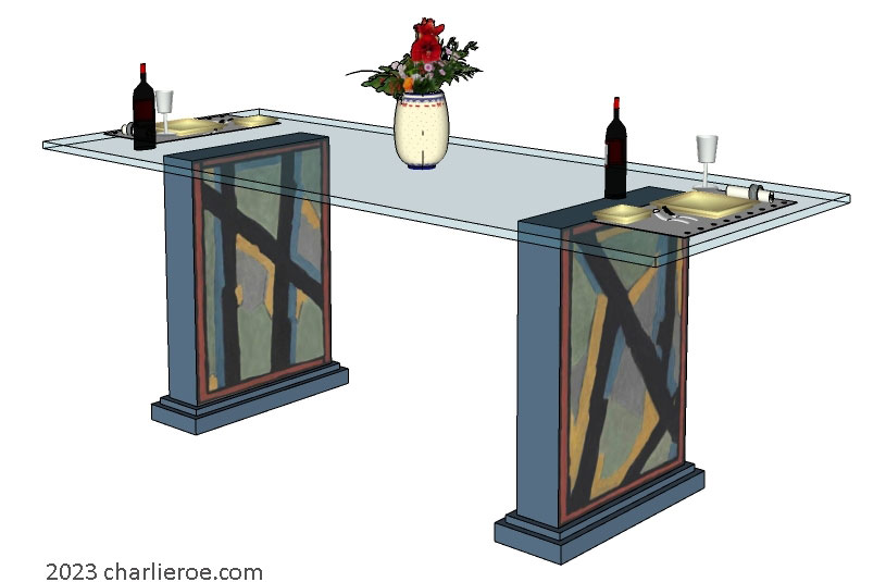 New Omega Workshops style design painted dining breakfast table with box supports