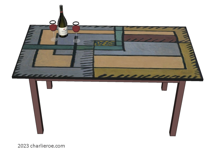 New Omega Workshops design hand painted dining breakfast table & matching coffee table