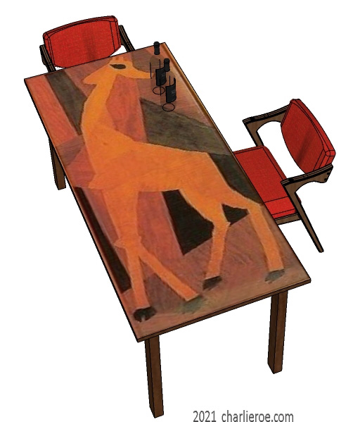 New Omega Workshops Bloomsbury Group 'Giraffe' marquetry wood veneer design breakfast dining table