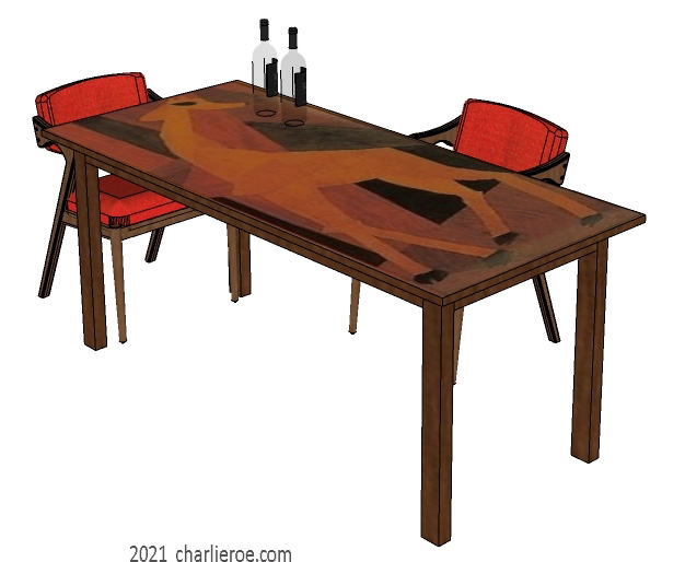 New Omega Workshops Bloomsbury Group 'Giraffe' marquetry wood veneer design breakfast dining table