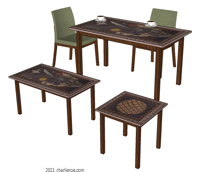 New Bloomsbury group flower panel design painted dining breakfast table & coffee table & side lamp tables