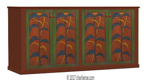 New Omega Workshops Bloomsbury group style painted 4 door cabinet cupboard sideboard