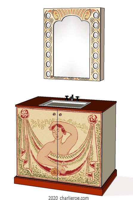 new Bloomsbury Group style painted 1 door wall mirror cupboard unit shown with matching vanity unit