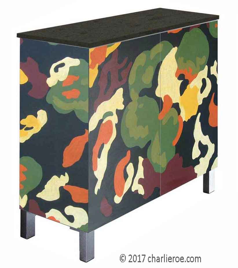 New Omega Workshops Duncan Grant's painted 'Lilypond' 2 door sideboard & matching mirror unit