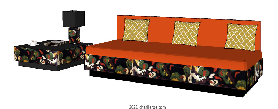 new Duncan Grants Lilypond design for Omega Workshops painted onto a sofa and matching side coffee table