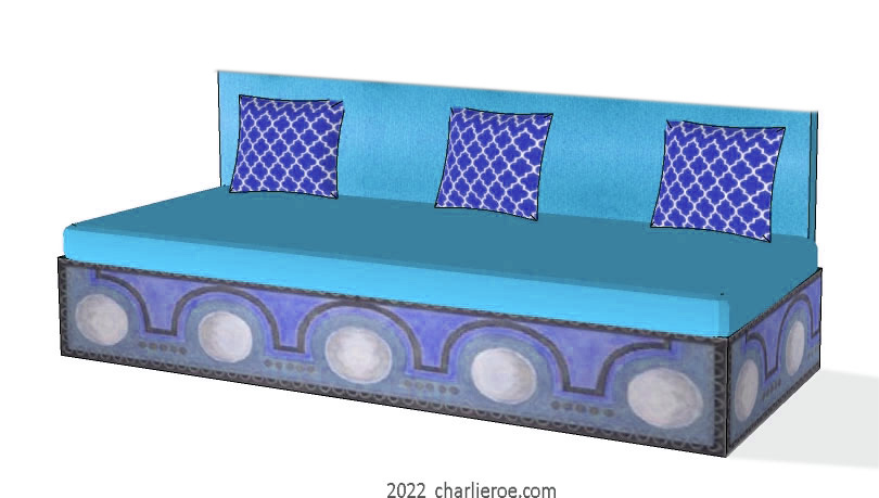 new Duncan Grants Lilypond design for Omega Workshops painted onto a sofa and matching side coffee table