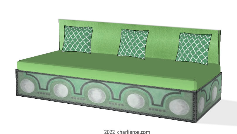 new Duncan Grants Lilypond design for Omega Workshops painted onto a sofa and matching side coffee table