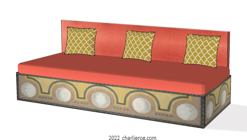 new Duncan Grants Lilypond design for Omega Workshops painted onto a sofa and matching side coffee table