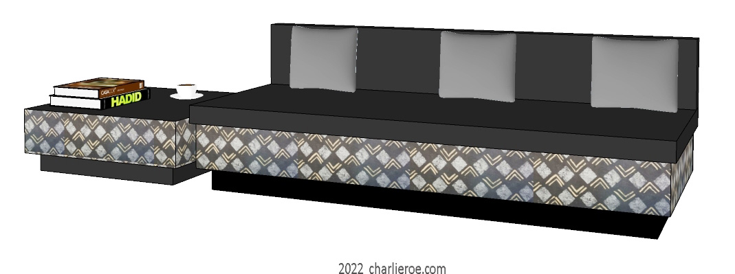 New Bloomsbury style decoratively painted sofa and matching sofa side coffee table