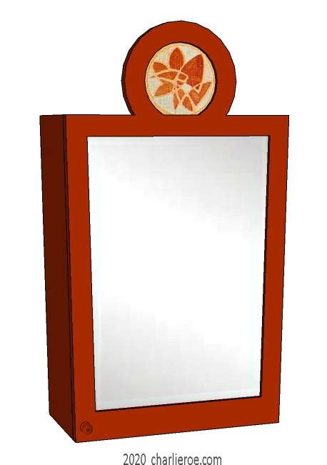 new Omega Workshops red painted mirror wall cupboard with painted top roundel