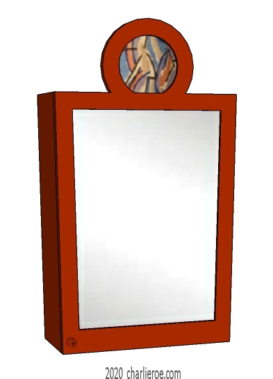 new Omega Workshops red painted mirror wall cupboard with painted top roundel