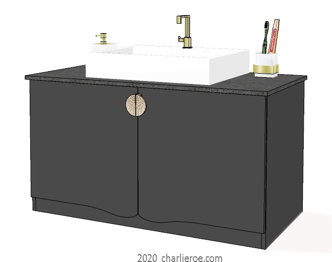 new Charles Rennie CR Mackintosh style black painted 2 door bathroom vanity unit