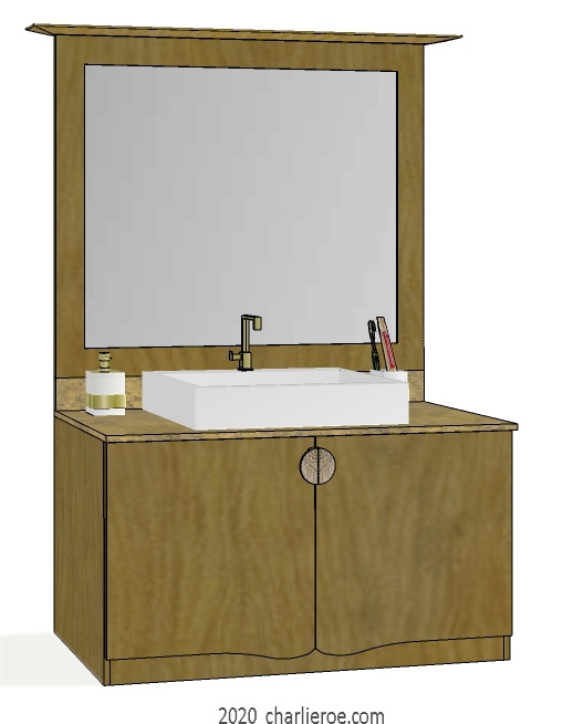 new Charles Rennie CR Mackintosh style medium oak wood 2 door bathroom vanity unit & large mirror