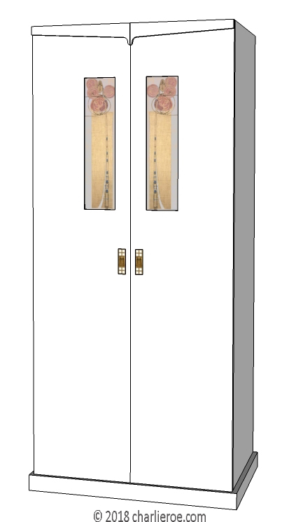 new CR Mackintosh white lacquered painted bedroom 2 door wardrobe with painted stencilled design in the door panels
