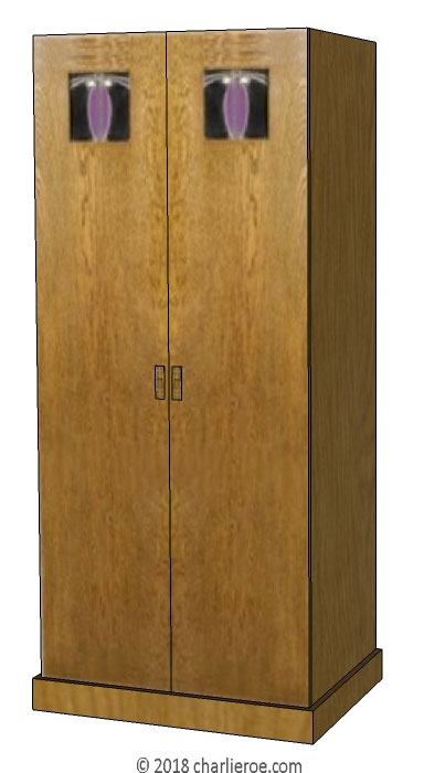 new CR Mackintosh oak wood finish freestanding 2 door bedroom wardrobes with stained glass panels