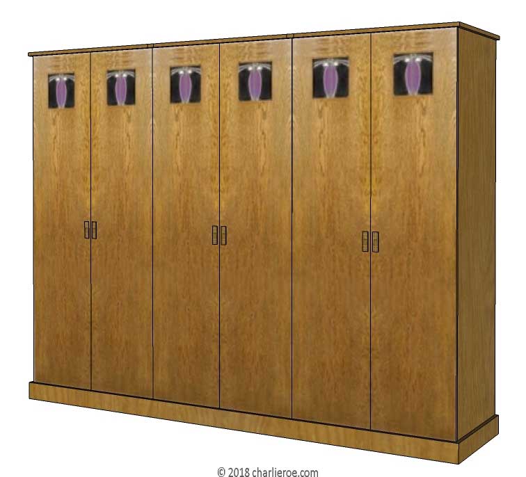 new CR Mackintosh oak wood 6 door bedroom wardrobes with stained glass panels