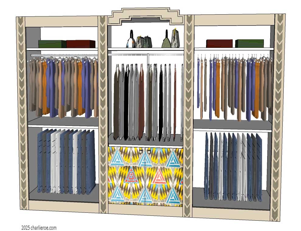 new CR Mackintosh Derngate style painted bedroom 4 door double wardrobe with painted Cubist patterns