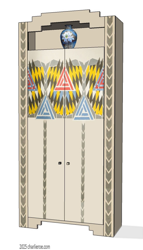 new CR Mackintosh Derngate style painted bedroom 2 door double wardrobe with painted Cubist patterns