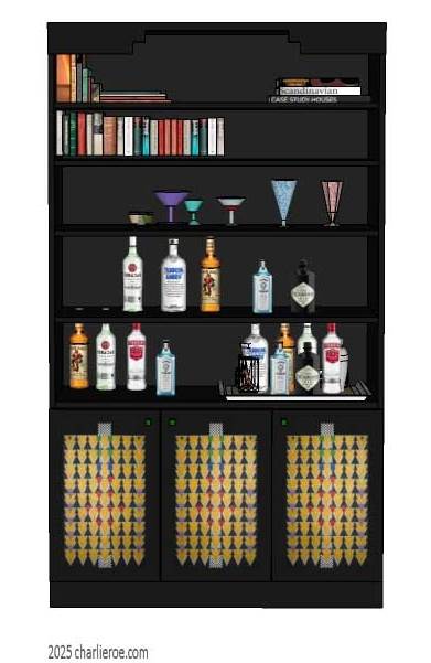 new CR Mackintosh lacquered painted 3 door bar with Derngate style ornate decorative vertical rails and doors