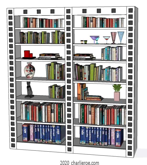 New Charles Rennie CR Mackintosh freestanding 2 door 3 bay bookcase lacquered painted white with black squares on the frames
