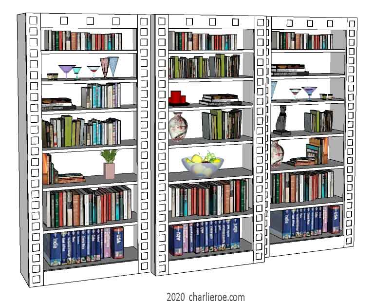 New Charles Rennie CR Mackintosh freestanding 3 bay breakfront bookcase lacquered painted white with white squares on the frames