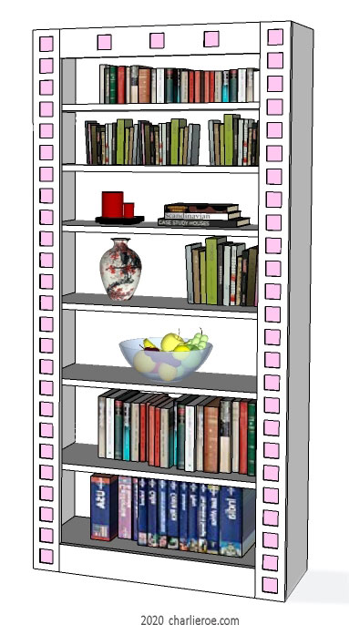 New Charles Rennie CR Mackintosh freestanding 2 door 3 bay bookcase lacquered painted white with black squares on the frames