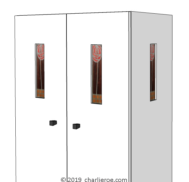 new CR Mackintosh painted bookcase cupboard with marquetry veneer panels detail