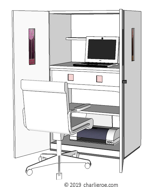 new CR Mackintosh painted bookcase & PC work station with marquetry veneer panels