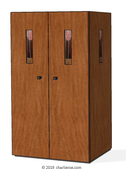 new CR Mackintosh dark wood bookcase cupboard with marquetry veneer panels