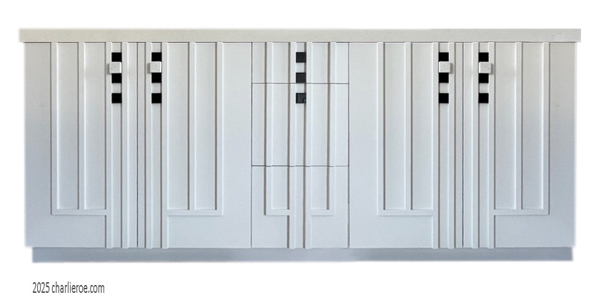 new Charles Rennie CR Mackintosh style white painted 4 door 3 drawer cupboard, sideboard, desk, drinks cabinet
