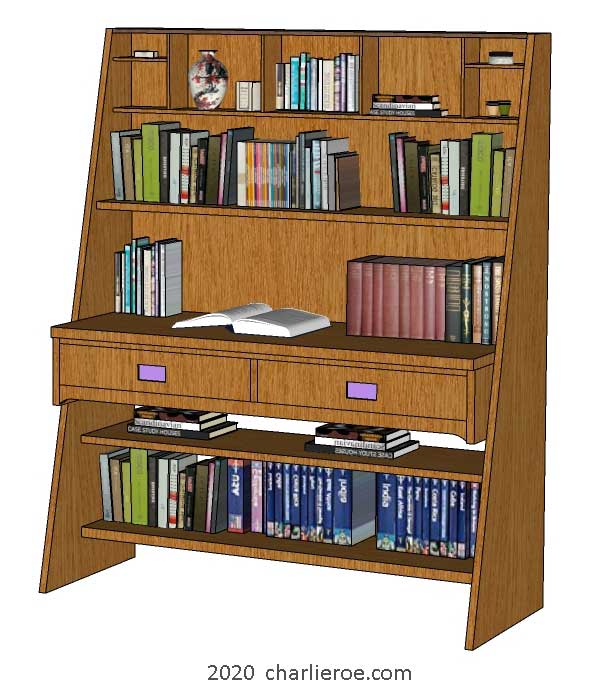 New CR Mackintosh style console hall table, sideboard, bar or desk bureau in a medium oak finish