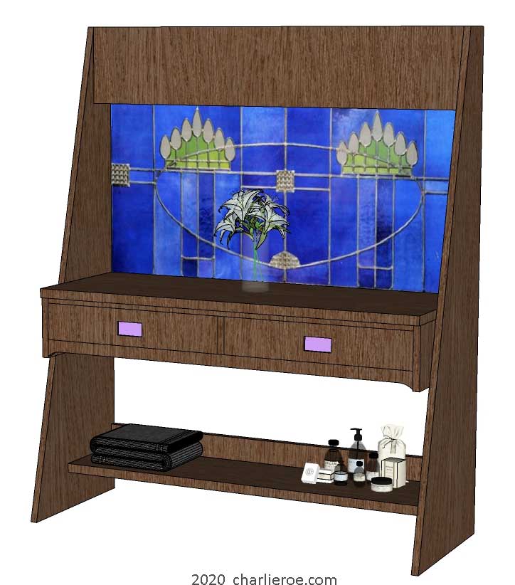New CR Mackintosh style console hall table, sideboard, bar or desk lacquered dark wood finish