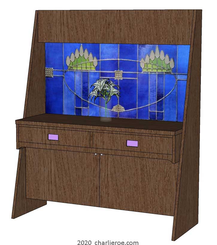New CR Mackintosh style console hall table, sideboard, bar or desk on a dark wood finish