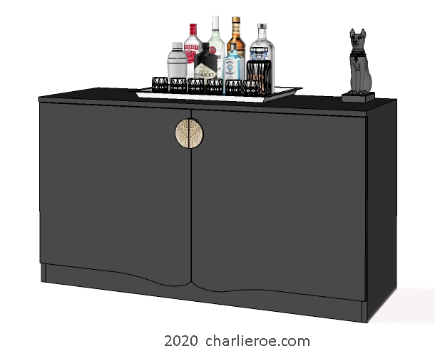 Charles Rennie CR Mackintosh style black painted 2 door cupboard sideboard drinks cabinet